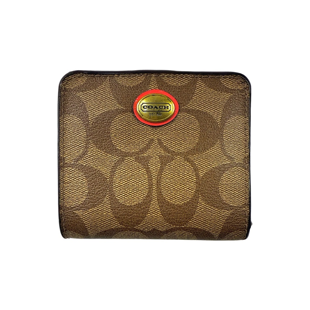 Coach Tan and Brown Signature Wallet w/ Pink Interior & Accents - Picture 1 of 4